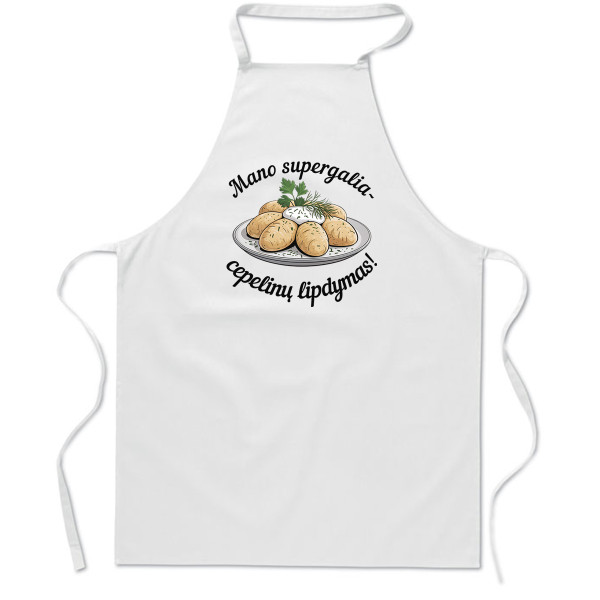 Medvilninė prijuostė "Mano supergalia - cepelinų lipdymas"