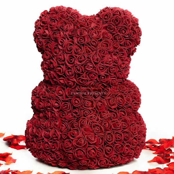 Meškiukas iš rožių, tamsiai raudonas (40cm)