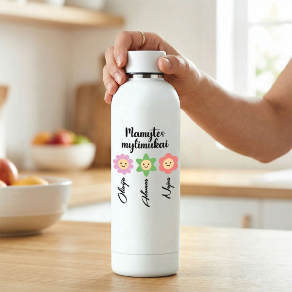 Metalinė termo gertuvė "Mamytės mylimukai" su Jūsų pasirinktais vardais (500ml)