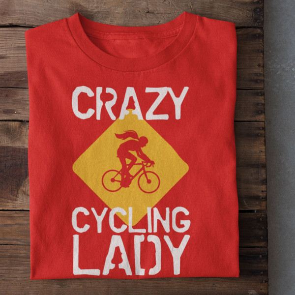 Moteriški marškinėliai "Crazy cycling lady"