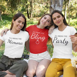 Moteriški marškinėliai "Jaunosios komanda" su Jūsų pasirinktu tekstu