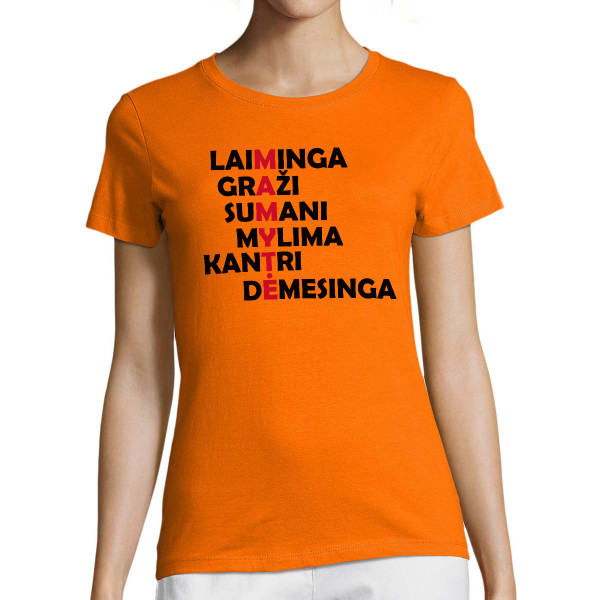 Moteriški marškinėliai "M-a-m-y-t-ė"