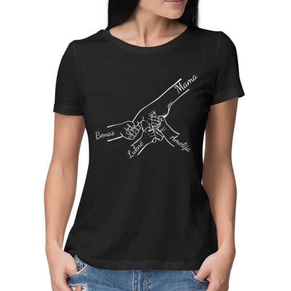 Moteriški marškinėliai "Mama ir vaikai" su pasirinktais vaikų vardais