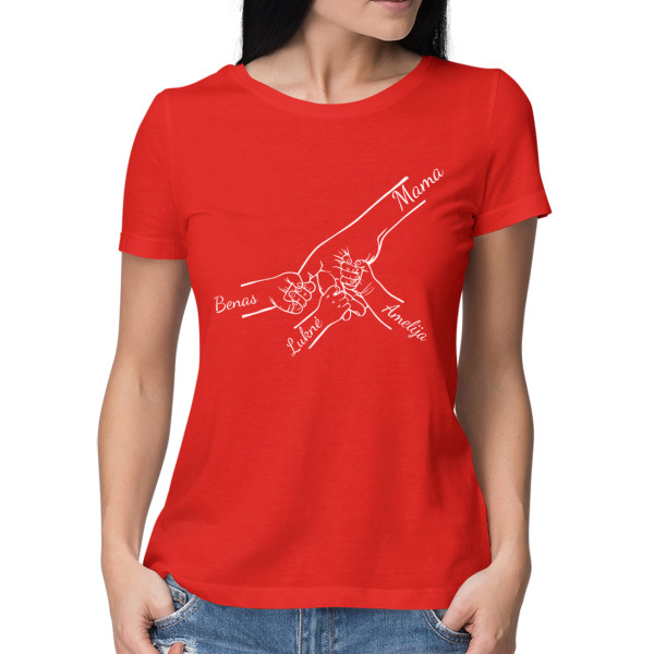 Moteriški marškinėliai "Mama ir vaikai" su pasirinktais vaikų vardais