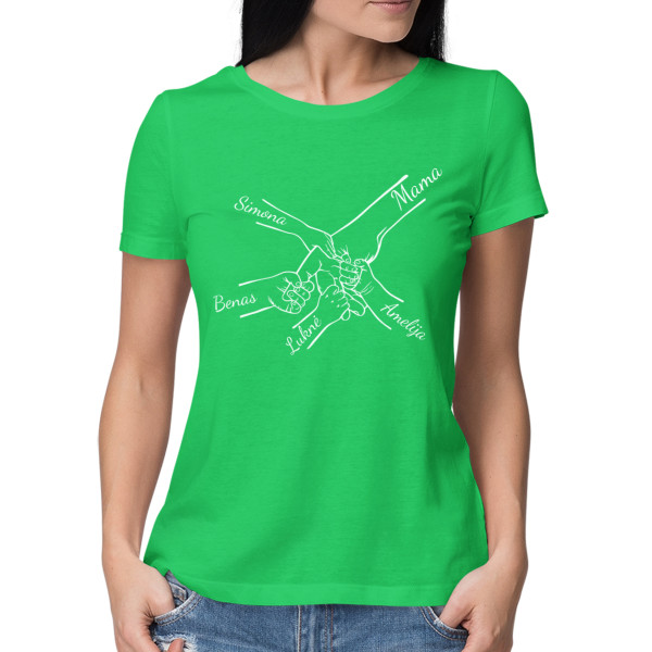 Moteriški marškinėliai "Mama ir vaikai" su pasirinktais vaikų vardais