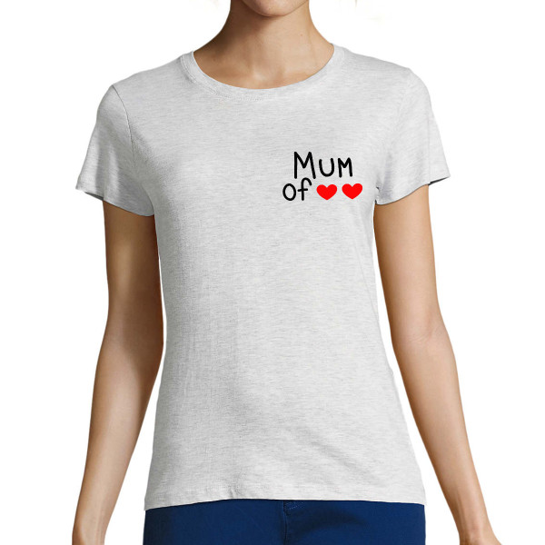 Moteriški marškinėliai "Mum" su Jūsų pasirinktu širdelių skaičiumi