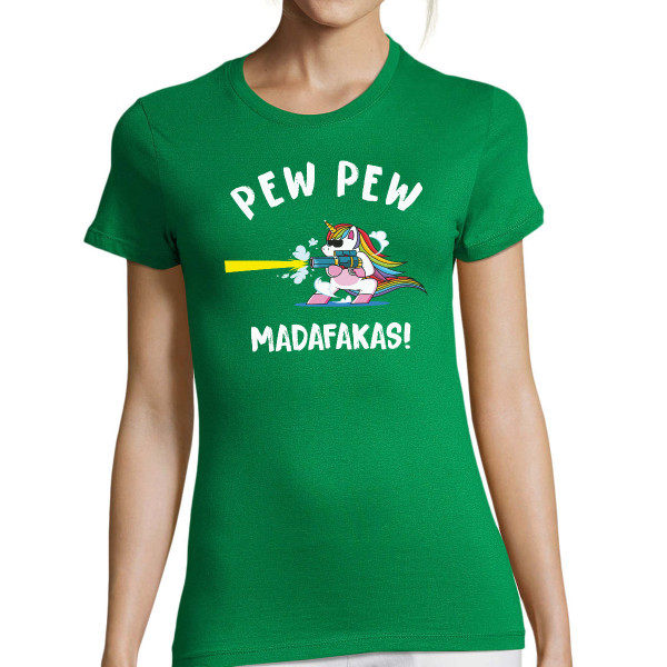 Moteriški marškinėliai "Pew Pew Vienaragis"