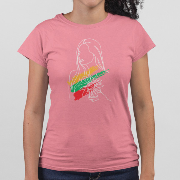Moteriški marškinėliai "Saulėgrąža ir lietuvė"