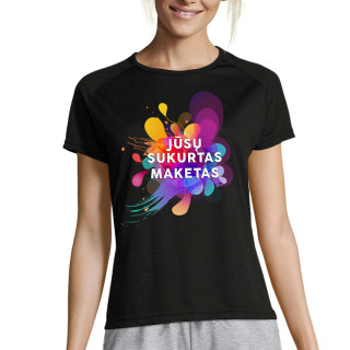 Moteriški sportiniai dry-fit marškinėliai su Jūsų sukurtu dizainu