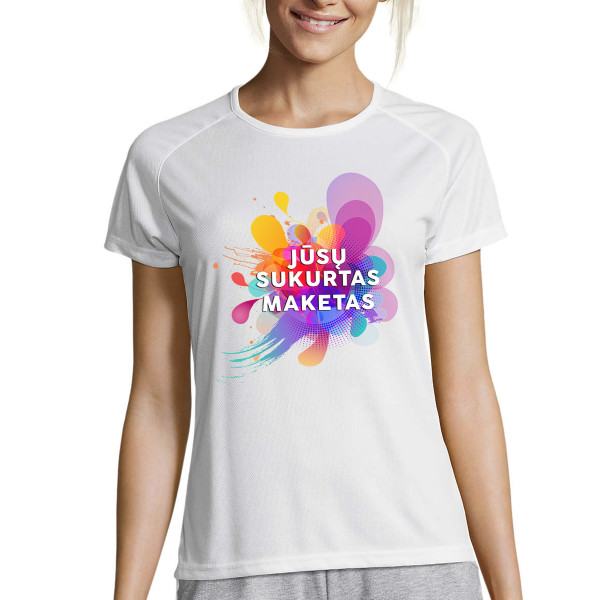 Moteriški sportiniai dry-fit marškinėliai su Jūsų sukurtu dizainu