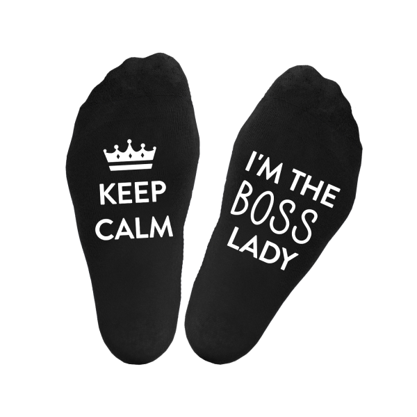 Moteriškos kojinės su spauda ant padų „Keep calm.I\'m the boss lady“ 
