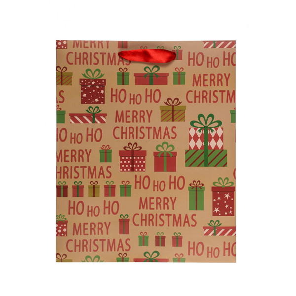 Popierinis dovanų maišelis "Ho Ho Ho" (26x10x32cm)
