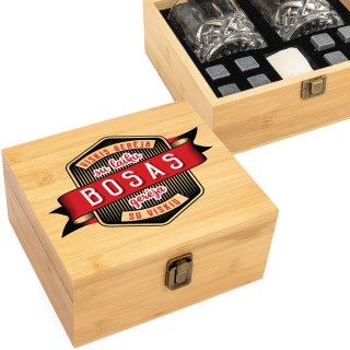 Prabangus viskio stiklinių rinkinys bambukinėje dėžutėje "BOSAS"