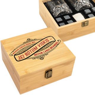 Prabangus viskio stiklinių rinkinys bambukinėje dėžutėje "Brangus viskis"