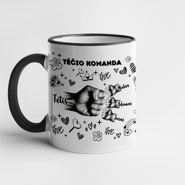 Puodelis "Tėčio komanda" su pasirinktais vaikų vardais