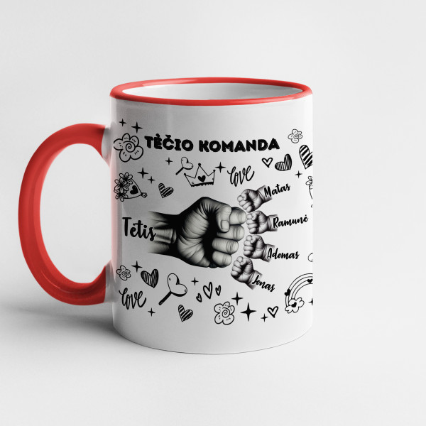 Puodelis "Tėčio komanda" su pasirinktais vaikų vardais