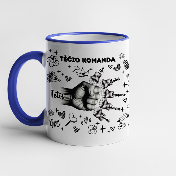 Puodelis "Tėčio komanda" su pasirinktais vaikų vardais