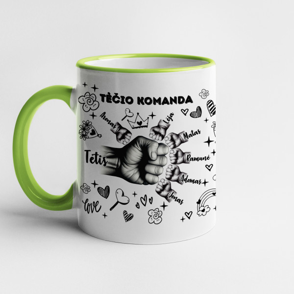 Puodelis "Tėčio komanda" su pasirinktais vaikų vardais