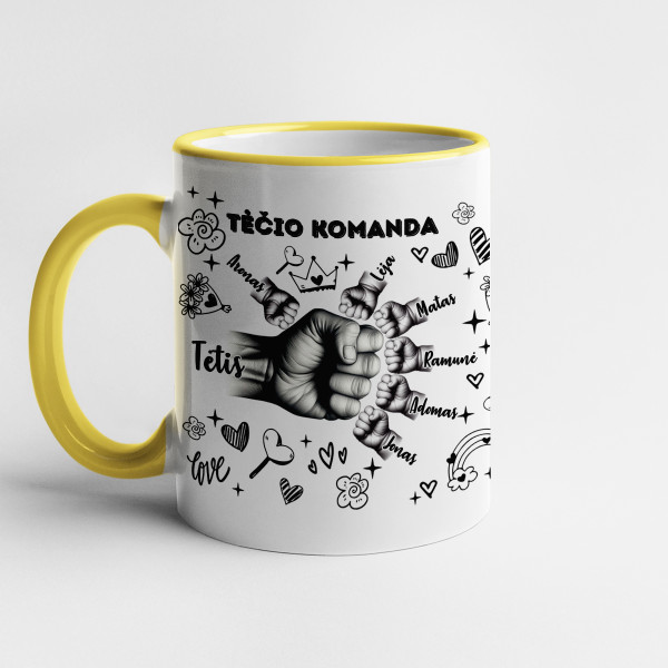 Puodelis "Tėčio komanda" su pasirinktais vaikų vardais