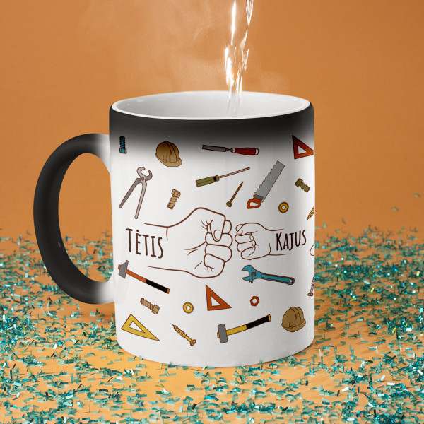 Puodelis "Tėčio pagalbininkai" su pasirinktais vaikų vardais