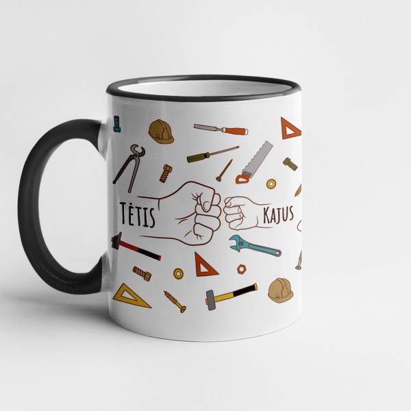 Puodelis "Tėčio pagalbininkai" su pasirinktais vaikų vardais