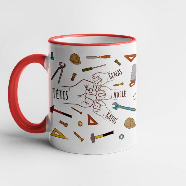 Puodelis "Tėčio pagalbininkai" su pasirinktais vaikų vardais