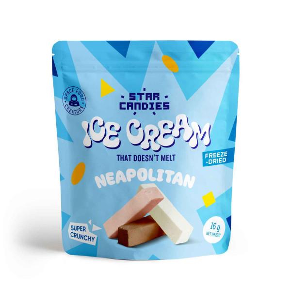 STAR CANDIES šaltyje džiovinti ledai NEAPOLITAN (vaniliniai, šokoladiniai, braškiniai), 16g