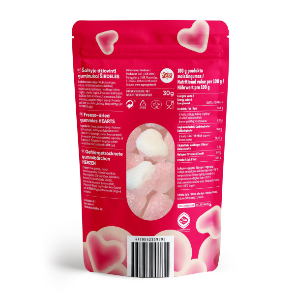 STAR CANDIES šaltyje džiovinti guminukai "Hearts", 30g.