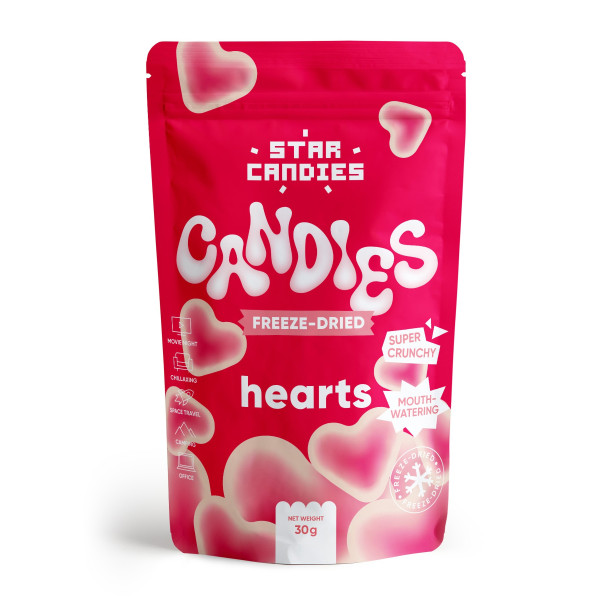 STAR CANDIES šaltyje džiovinti guminukai "Hearts", 30g.