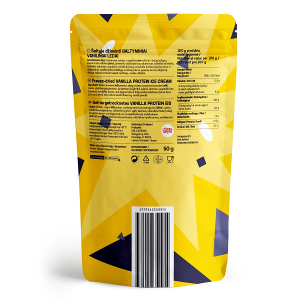 STAR CANDIES šaltyje džiovinti vanilės skonio proteininiai ledai, 50g