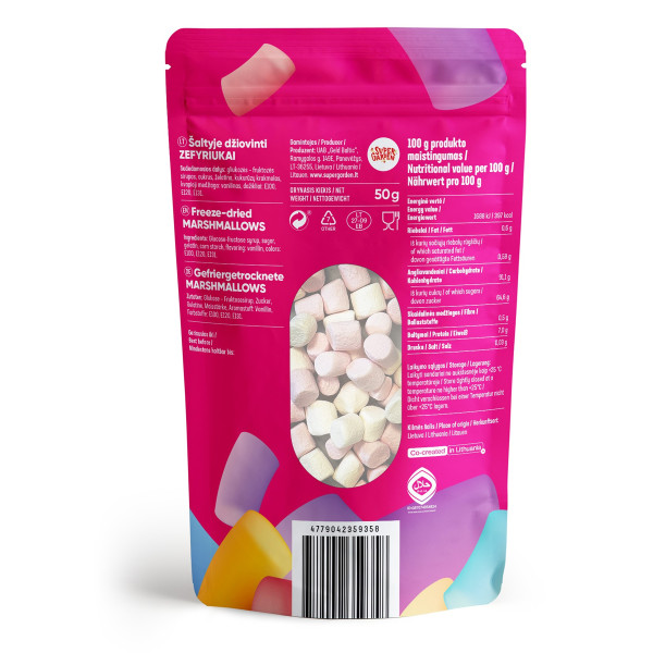STAR CANDIES šaltyje džiovinti zefyriukai "Marshmallows", 50g. STAR CANDIES šaltyje džiovinti zefyriukai "Marshmallows", 50g.
