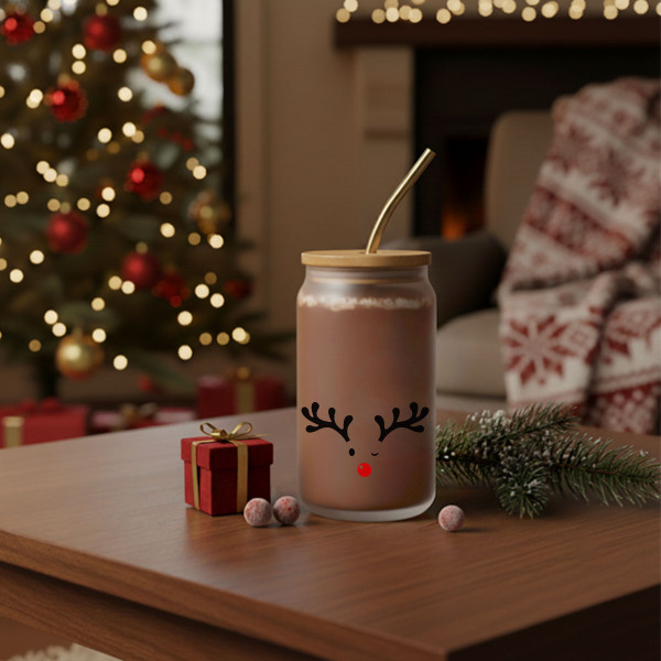 Stiklainis gėrimams su metaliniu šiaudeliu "Briedžiukas", 400ml