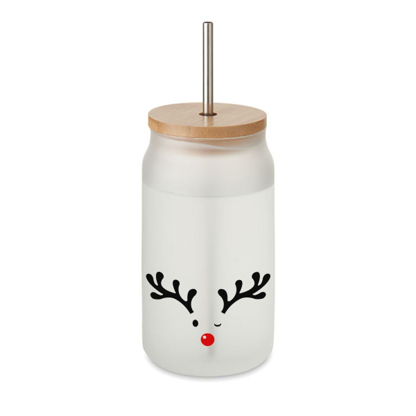 Stiklainis gėrimams su metaliniu šiaudeliu "Briedžiukas", 400ml