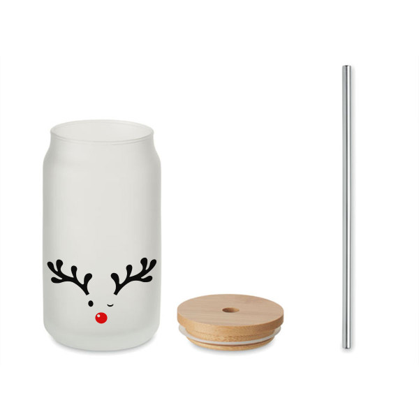 Stiklainis gėrimams su metaliniu šiaudeliu "Briedžiukas", 400ml