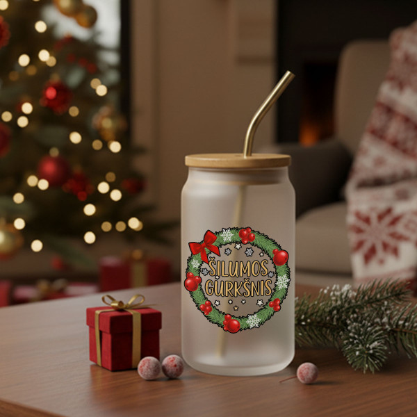 Stiklainis gėrimams su metaliniu šiaudeliu "Šilumos gurkšnis", 400ml