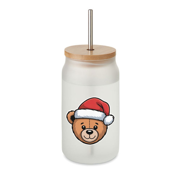 Stiklainis gėrimams su metaliniu šiaudeliu "Teddy bear", 400ml