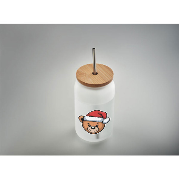 Stiklainis gėrimams su metaliniu šiaudeliu "Teddy bear", 400ml