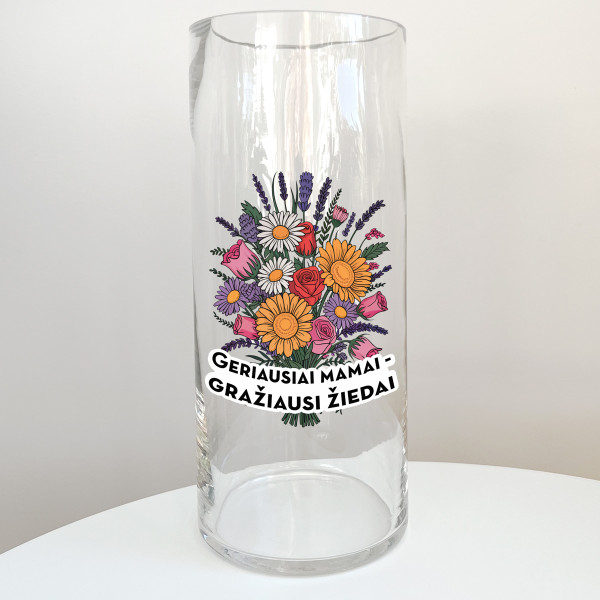 Stiklinė vaza "Geriausiai mamai - gražiausi žiedai"