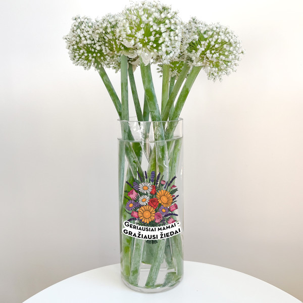 Stiklinė vaza "Geriausiai mamai - gražiausi žiedai"