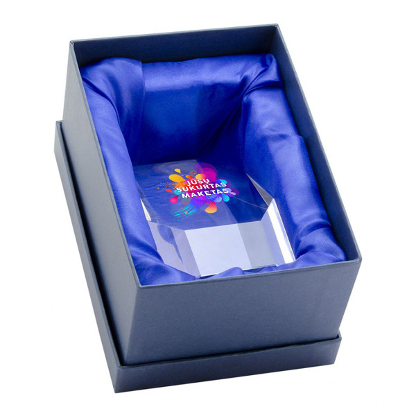 Stiklinis trofėjus dovanų dėžutėje "CRISTALLO" su Jūsų sukurtu dizainu