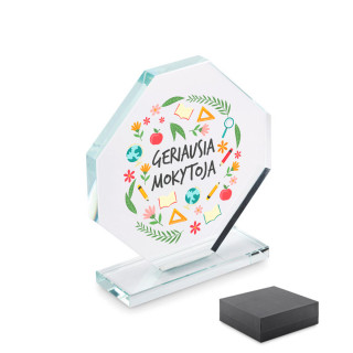 Stiklinis trofėjus dovanų dėžutėje "Geriausia mokytoja"