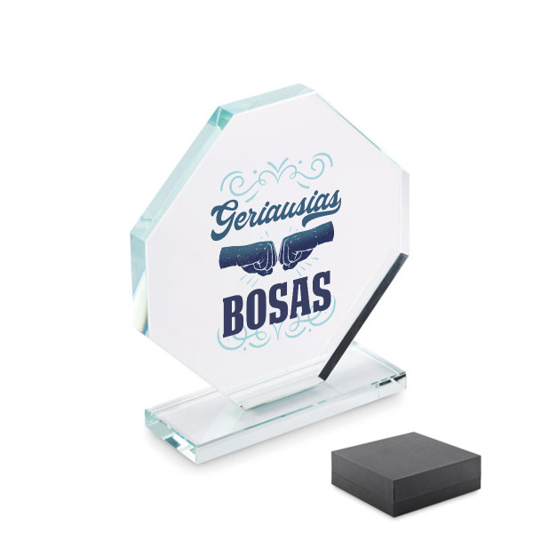 Stiklinis trofėjus dovanų dėžutėje "Geriausias bosas"