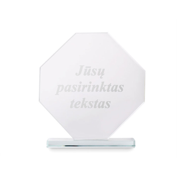 Stiklinis trofėjus dovanų dėžutėje "RUMBO" su Jūsų pasirinktu tekstu