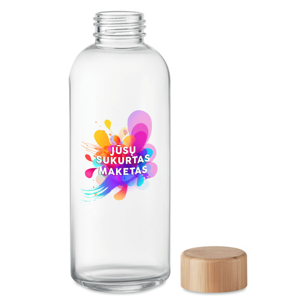 Stiklinis vandens butelis "FRIS" su Jūsų sukurtu dizainu (650ml)