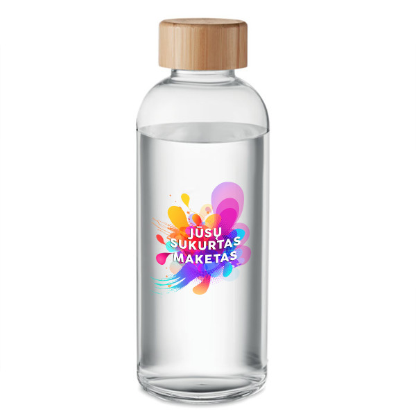 Stiklinis vandens butelis "FRIS" su Jūsų sukurtu dizainu (650ml)