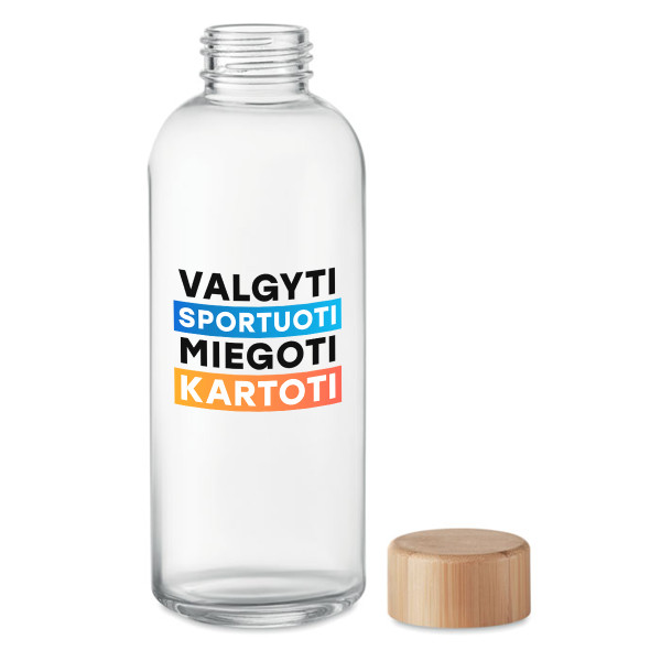 Stiklinis vandens butelis "Valgyti, sportuoti, miegoti, kartoti" (650ml) Stiklinis vandens butelis "Valgyti, sportuoti, miegoti, kartoti" (650ml)