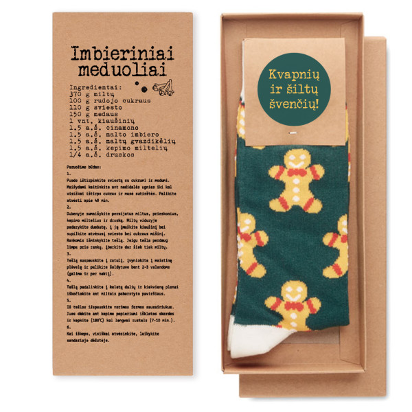 Šventinės kojinės su receptu "Imbieriniai meduoliai"