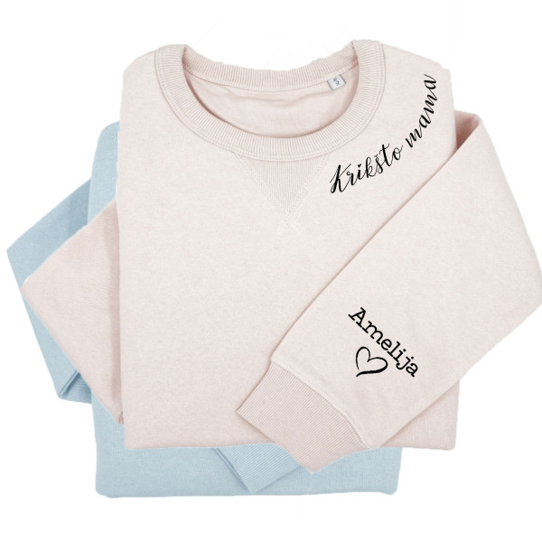 UNISEX pastelinis "Sully" džemperis "Krikšto Mama" su vaikų vardais ant rankovės