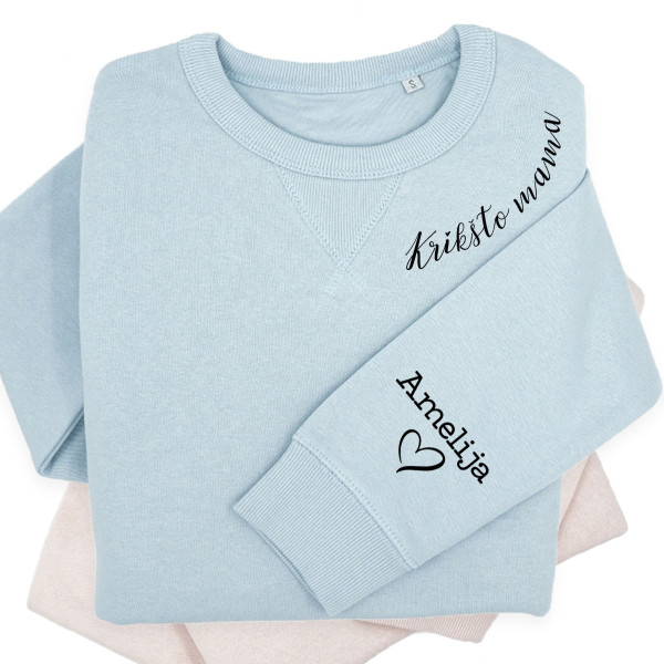 UNISEX pastelinis "Sully" džemperis "Krikšto Mama" su vaikų vardais ant rankovės