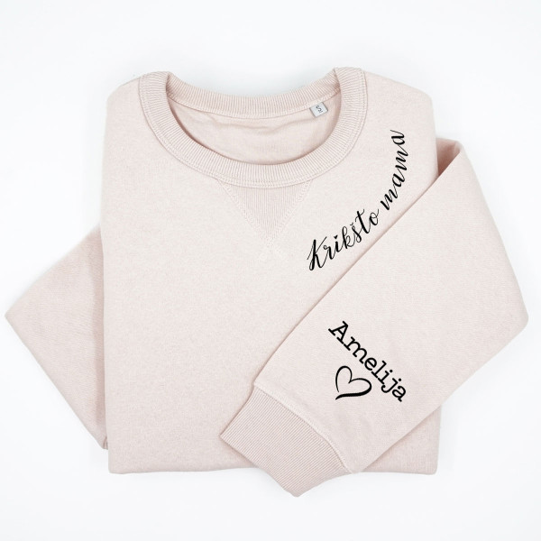 UNISEX pastelinis "Sully" džemperis "Krikšto Mama" su vaikų vardais ant rankovės